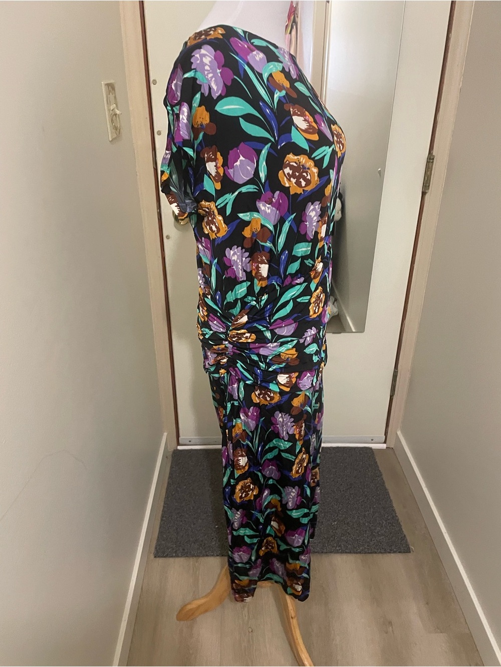 Etro Black Maxi Dress with Purple, Teal & Gold Floral Print - Picture 4 of 11